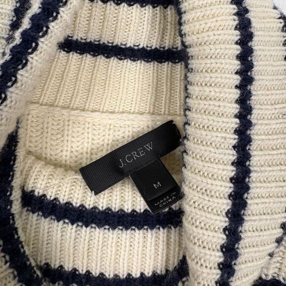 J. Crew Wool Cream & Navy Blue Striped Turtleneck Pullover Sweater Size M - Picture 9 of 11